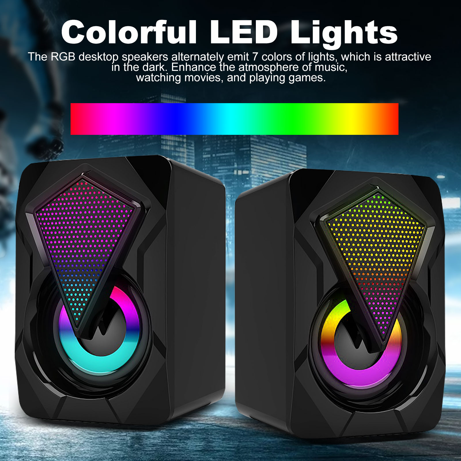Computer Speakers RGB Gaming Speaker USB Powered Stereo 2.0 Volume Control PC Speakers with LED Light, Dual-Channel Multimedia Speakers for Computer Desktop Laptop PC Smartphone TV Game Machine(6W) - image 5 of 9