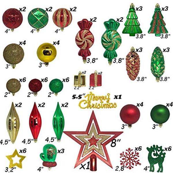 Shatterproof Balls for Christmas 88 Piece Assorted Christmas Tree Ornaments Set 