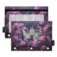thumbnail image 2 of Cats Flowers Floral Purple 2 Pack Pencil Pouches Zipper Pencil Case 3 Ring Pencil Pouch Cosmetic Bag, 2 of 6