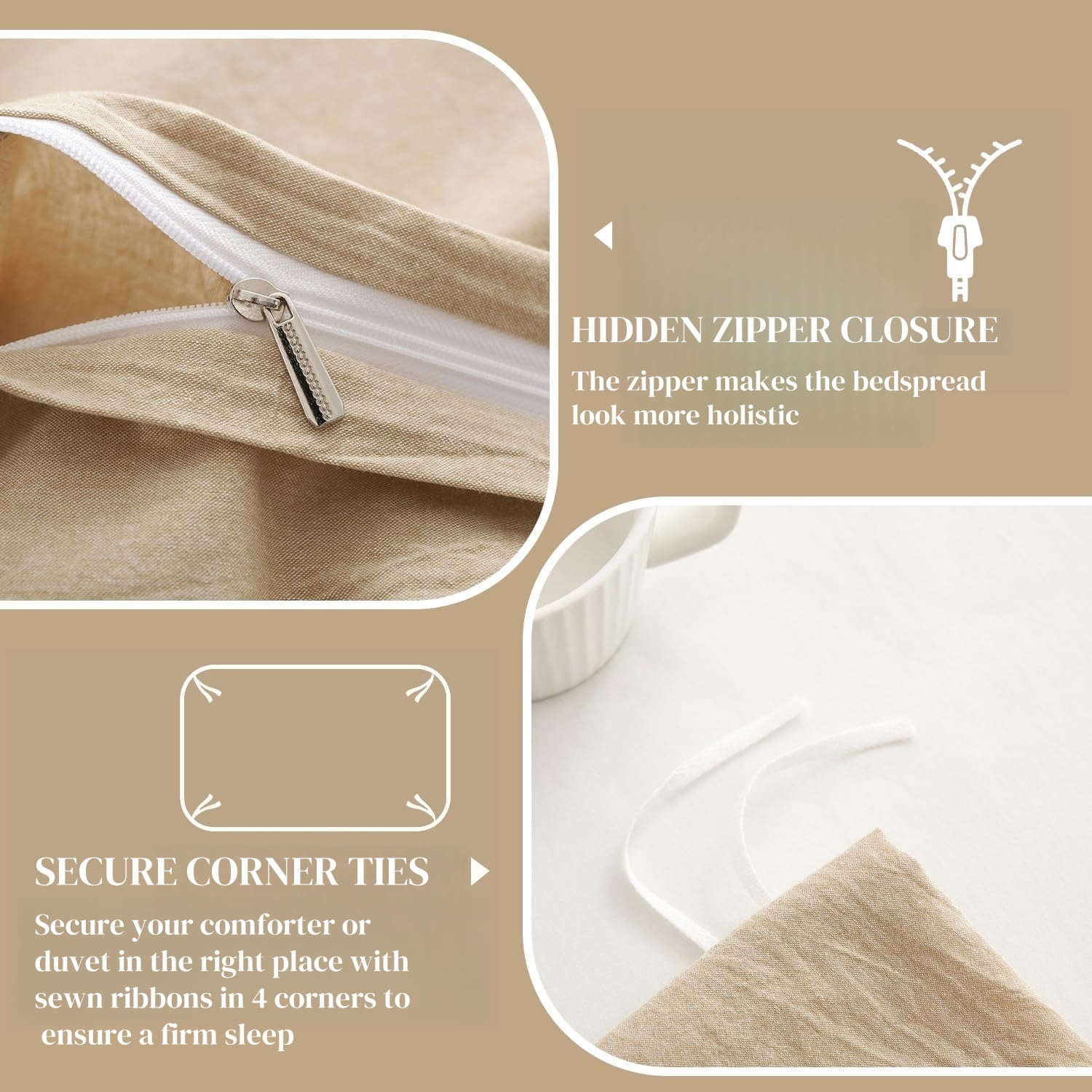 JOLUSERE 100% Organic Yarn-Dyed Cotton Duvet Cover King Set, 3 Pieces Cotton Bedding Duvet Cover,Ultra Soft & Fade Resistant,Khaki