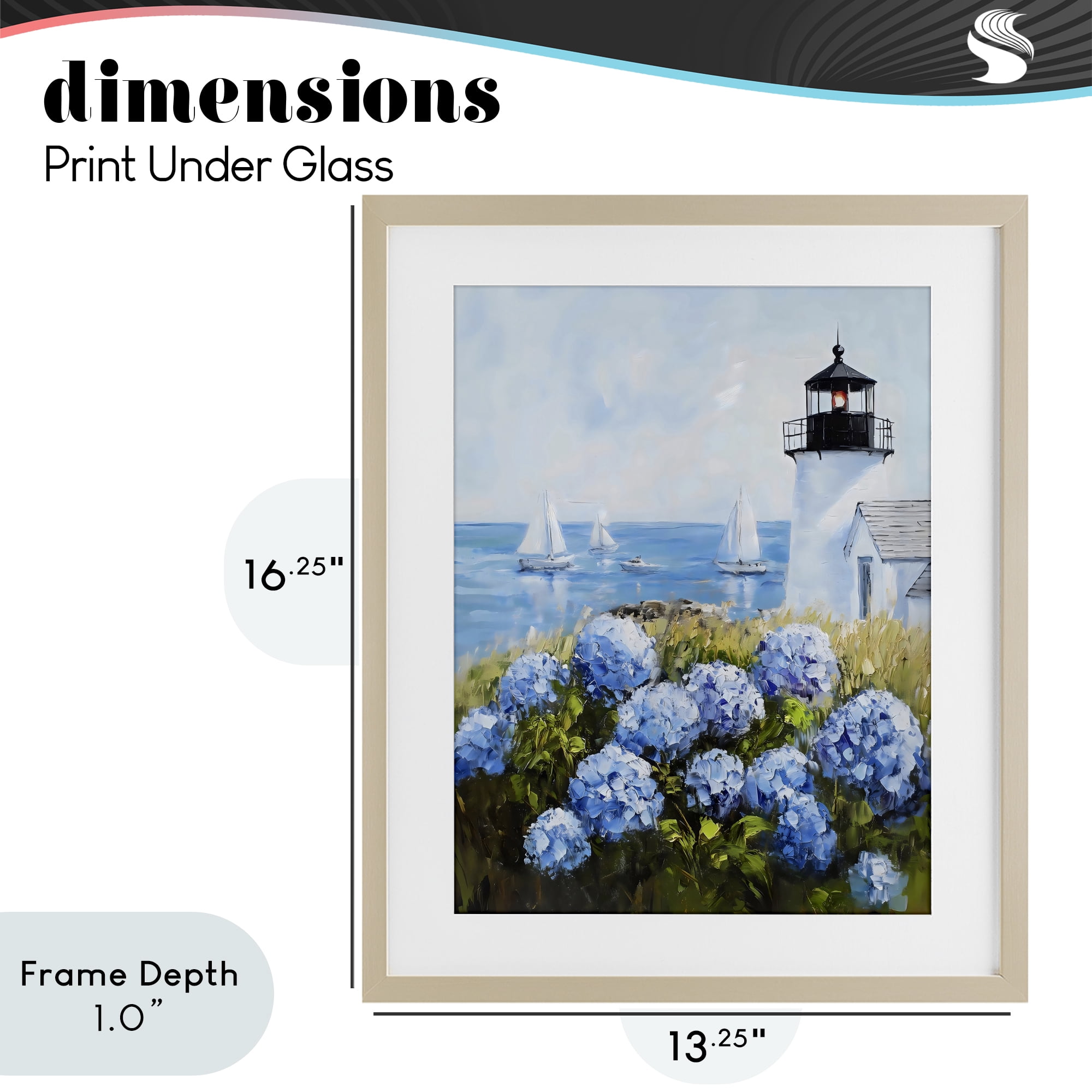 Stupell Industries Lighthouse Surrounded by Hydrangeas Birch Framed Print Under Glass, design by Arlington Prints