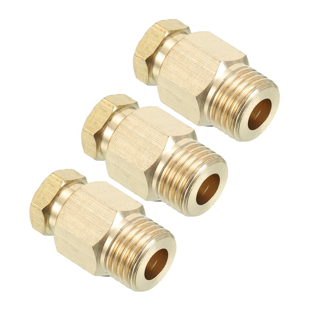 Unique Bargains 8mm Tube OD 1/4 BSP Male Thread Brass Tube Compression Fitting Connector, Gold Tone 3 Pack