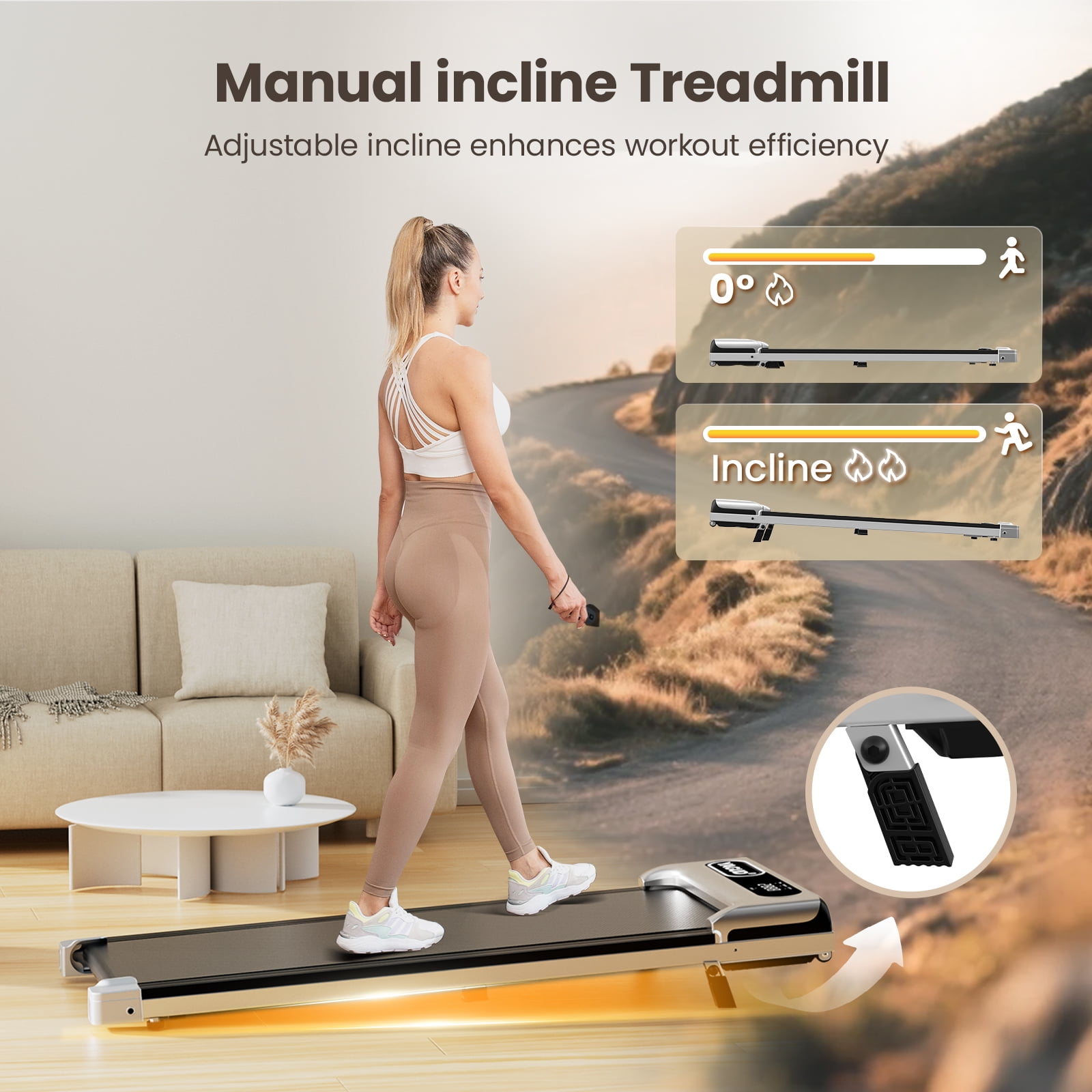 Yagud Walking Pad Under Desk Treadmill with 8°Incline and Wheels for Home and Office, 2.5 HP Portable Walking Jogging Running Machine with Remote Control and LED Display, Silver