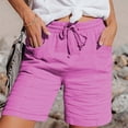 thumbnail image 2 of Shorts for Women Running Swim Athletic High Waisted Buttoned Five Quarter Cotton Linen Pants for Vacation, 2 of 7