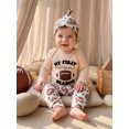 thumbnail image 4 of Loicainy Infant Baby Boy Fall Outfit 3 6 12 18 Months Football Embroidery Long Sleeve Romper Pants Hat Clothes Set, 4 of 9