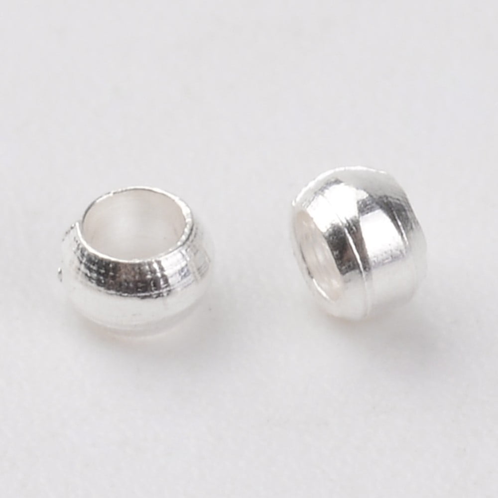 Brass Crimp Beads Cadmium Free & Nickel Free & Lead Free Rondelle Silver color Plated about 2mm in diameter 1.2mm long hole: about 1.2mm