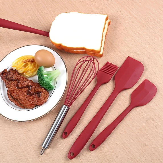 Cooking Silicone Spatula Set Heat Resistant Turner Scraper Baking Utensils Red 5pack