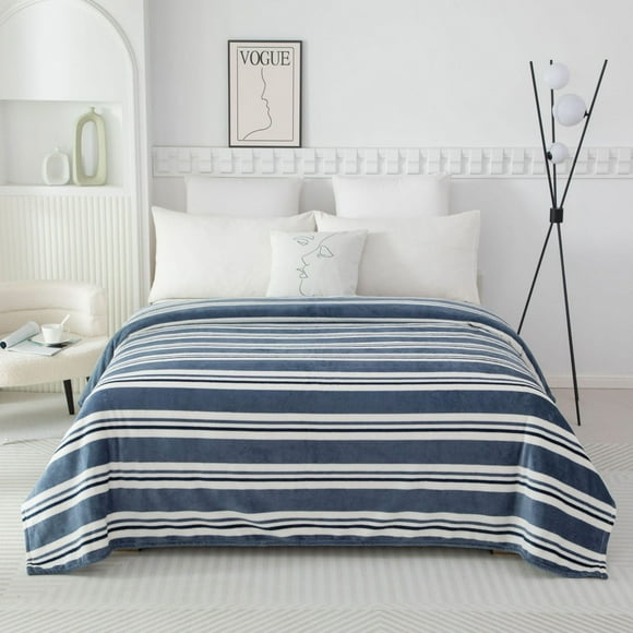 Mainstays Plush Blanket Blue Stripe T