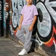 thumbnail image 2 of Girls and Boys 2 Piece Outfit Sets Solid Color Round Neck Short Sleeve T Shirt and Jogger Pants Set Casual Active Outfit Soft Comfortable Loungewear for Daily Outdoor Wear 3-16 Years, 2 of 9