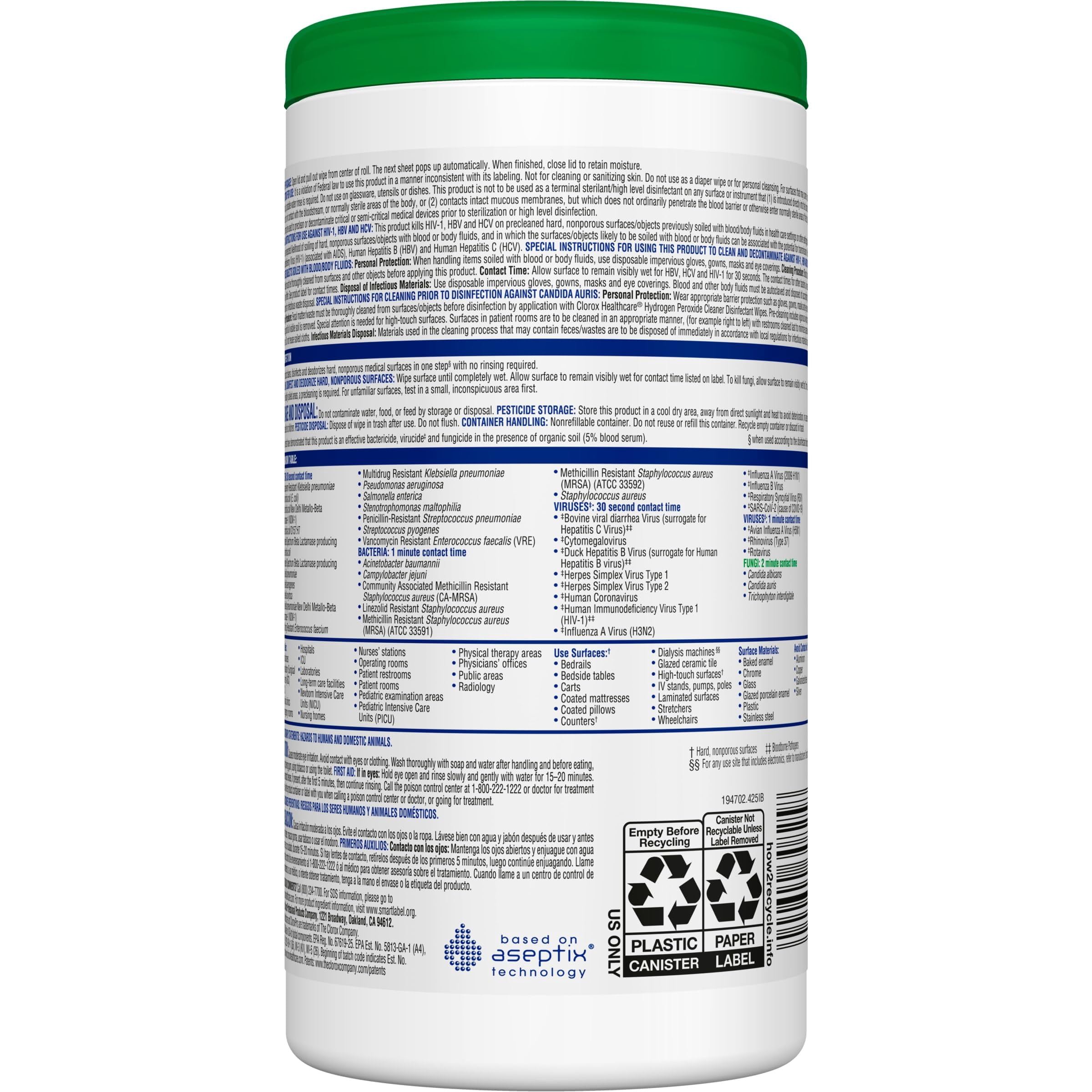 Hydrogen Peroxide Disinfecting Wipes Value Pack, Kills C. Auris and MRSA, No Bleach or Fragrance, Ideal for Hospitals, 6 x 155 Wipes, White