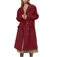 thumbnail image 2 of Olyvenn Winter Long Blazer Coat for Women Double Breasted Lapel Long Sleeve Trench Coat Business Overcoat with Pocket Red M, 2 of 8