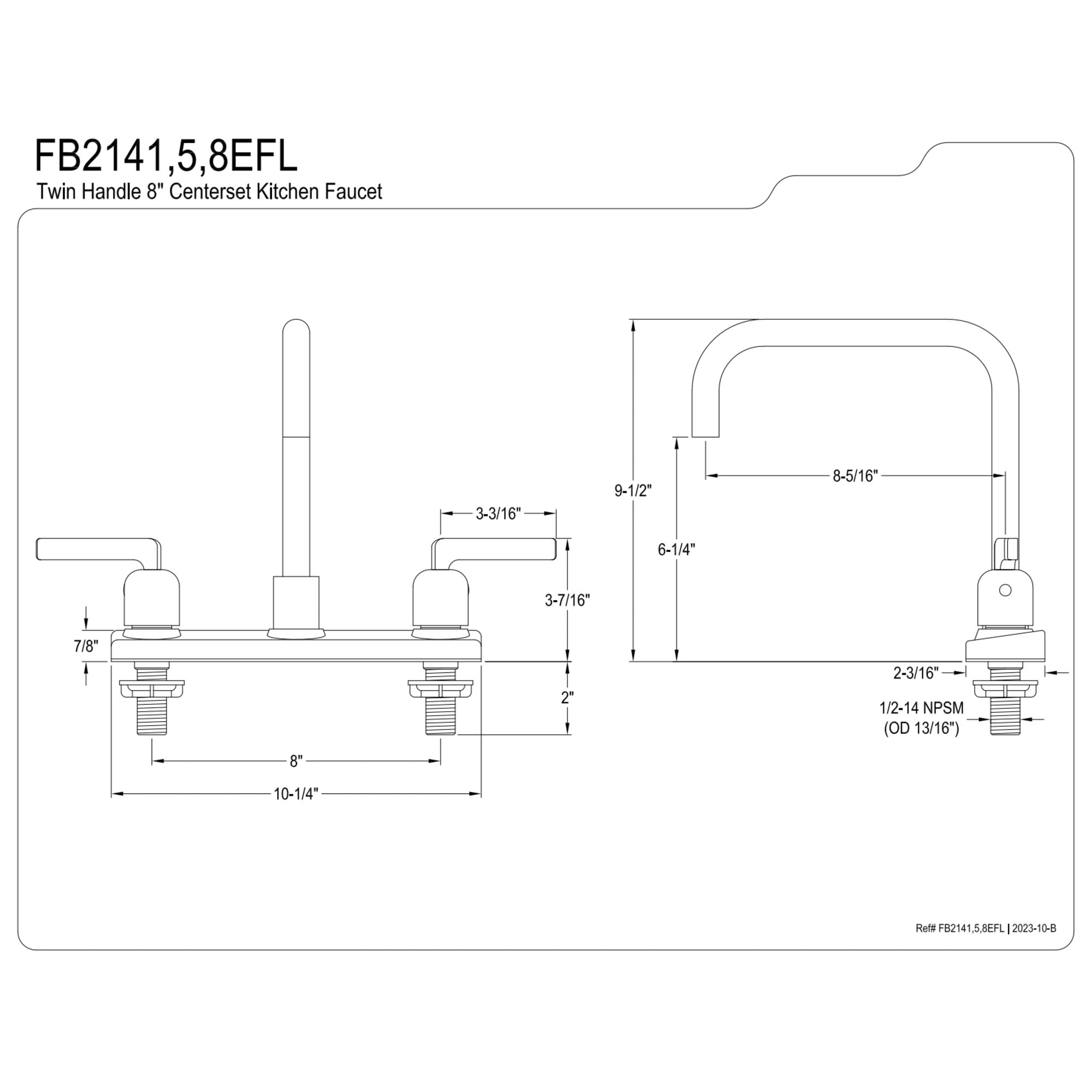 Kingston FB2141EFL Centurion Two-Handle 2-Hole 8" Centerset Kitchen Faucet in Polished Chrome