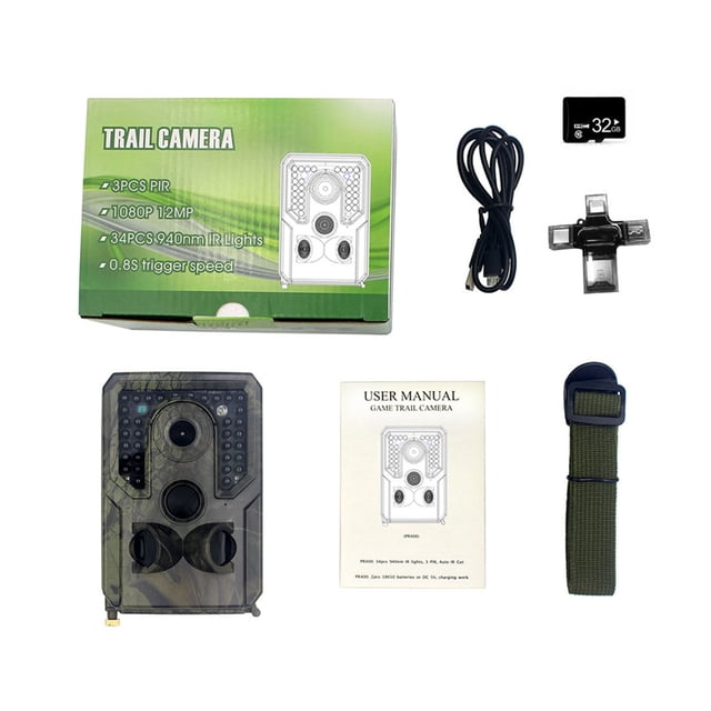 Infrared Game Camera Camera Waterproof 1080P Trail Camera Outdoor Motion Detection Cam Camouflage 32G Memory Card, Card Reader ,Lightweight Compact