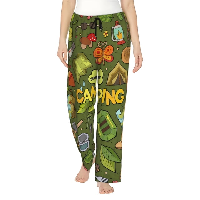 Fotbe Camping 1 Pantalones de Pijama para Mujer, Pantalones de Dormir, Pantalones Pj con Cordón y Bolsillos-3X-Large