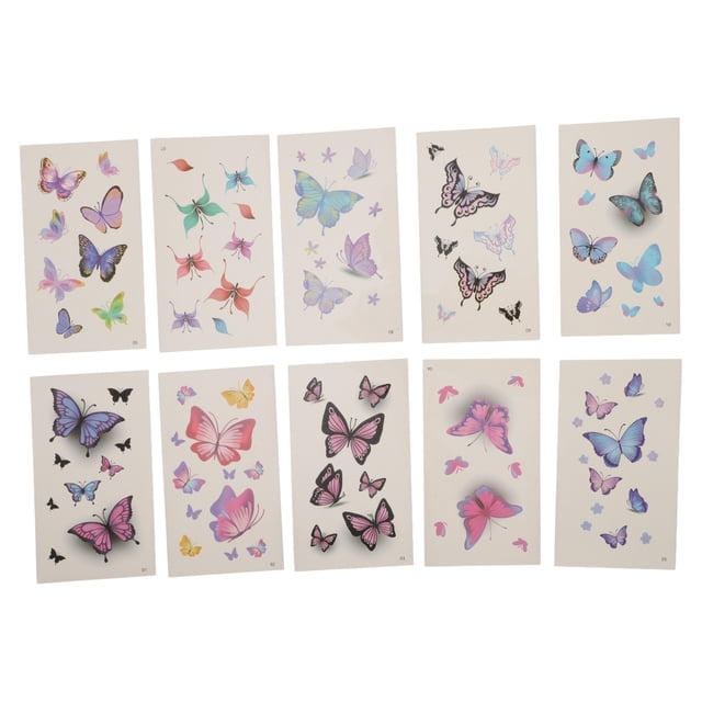 Tatuajes temporales de mariposa falsos realistas de 10 piezas para adultos, colores variados de Unique Bargains