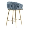 thumbnail image 3 of Peispie 26" Counter Height Bar Stools Set of 2, Modern Velvet Barstools with Mid Back and Gold Metal Legs, Padded Kitchen Island Chairs with Hand-Wave Design for Home Bar, Blue, 3 of 6