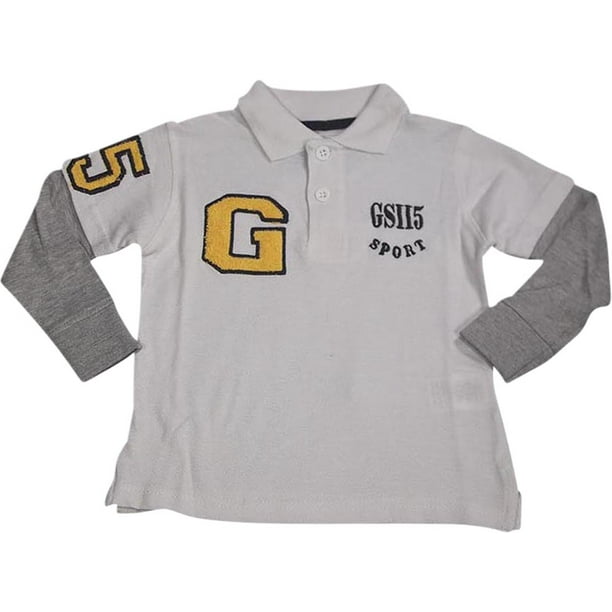GS115 Little Boys Long Sleeve Polo Top 317045 (white grey