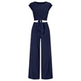 thumbnail image 6 of Women's 2 Piece Summer Outfit Cap Sleeve V Neck Belted Crop Top Wide Leg Pants, 6 of 6