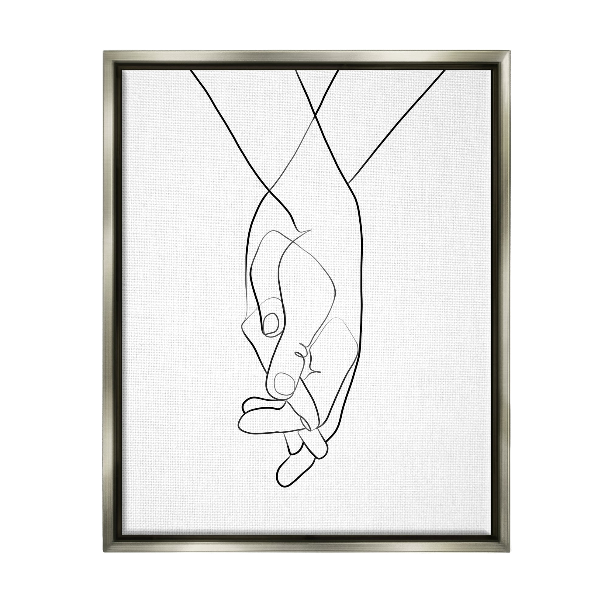 Stupell Industries Hands Intertwined Romantic Gesture Minimal Linework Luster Gray Framed Floating Canvas Wall Art, 24x30, by Ros Ruseva