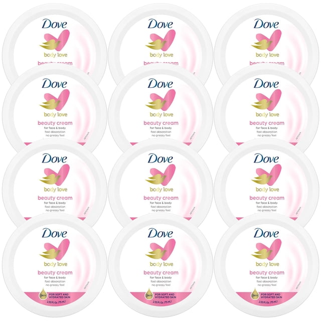 Dove Nourishing Body Care, Face, Hand, and Body Beauty Cream for Normal to Dry Skin Lotion for Women with 24-Hour Moisturization, 12-Pack, 2.53 Oz Each Jar