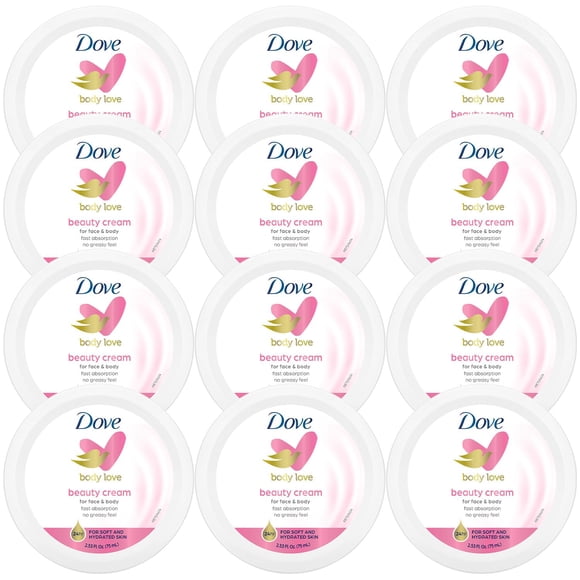 Dove Nourishing Body Care, Face, Hand, and Body Beauty Cream for Normal to Dry Skin Lotion for Women with 24-Hour Moisturization, 12-Pack, 2.53 Oz Each Jar