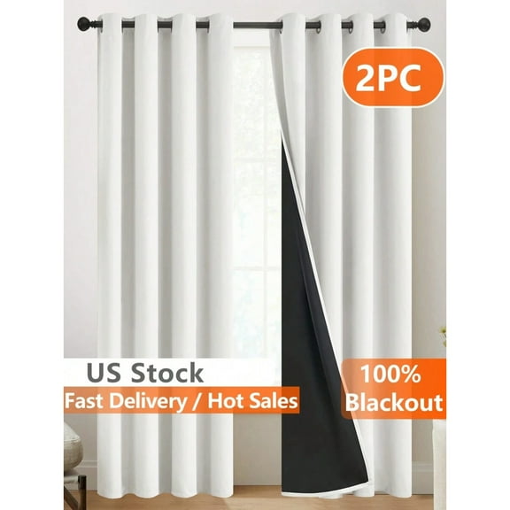 2 Pcs White Curtains 100% Blackout Curtains 84 Inches Long Thermal Insulated Curtain&Drapes For Living Room Window Room Darkening Curtains For Bedroom