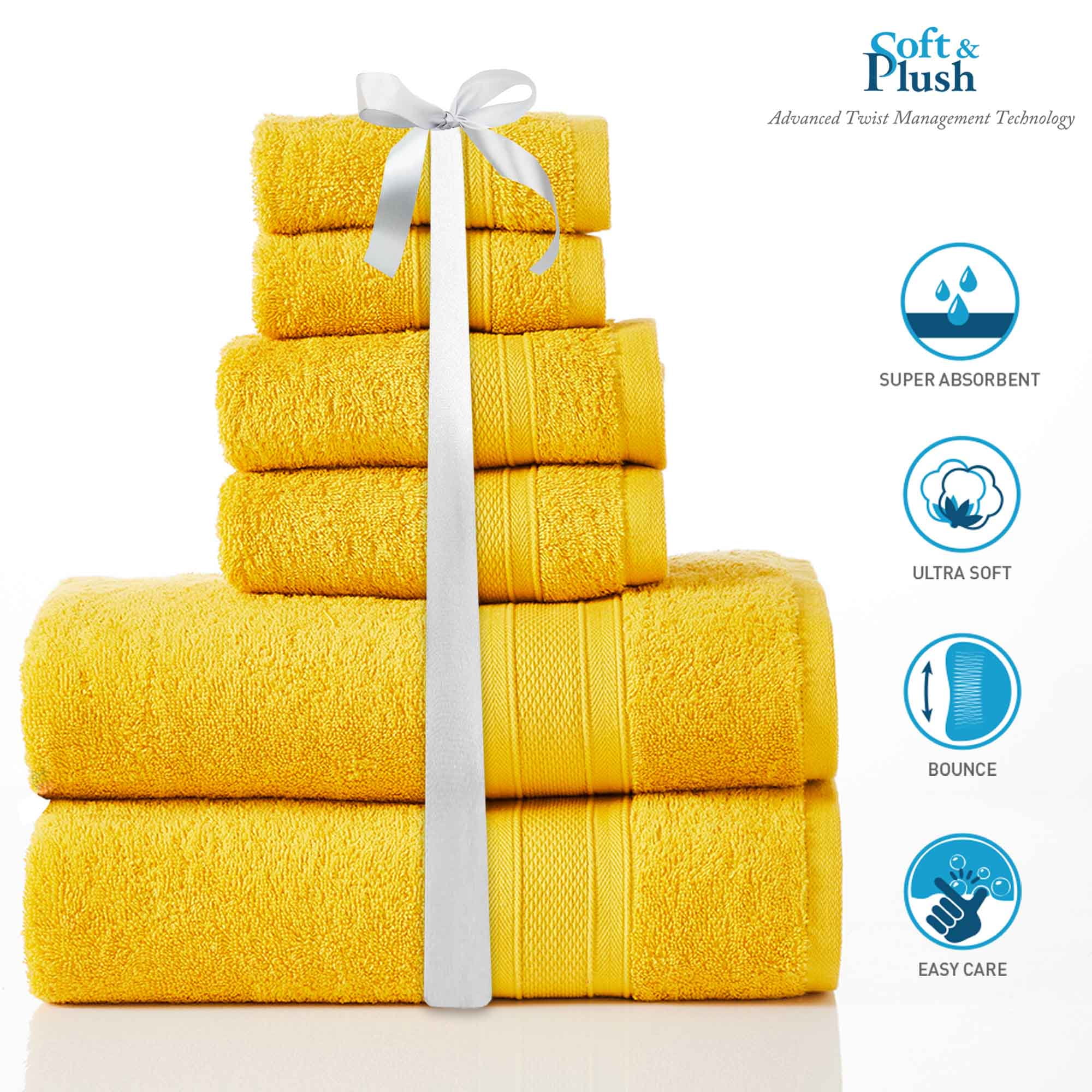 Shop Super Soft Cotton Quick Dry Bath Towel 6 Piece Set Yellow