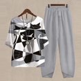 thumbnail image 1 of Ladies Five Sleeve Printed Blouse Pants Two Piece Suit, Gray 3Xl, 1 of 3