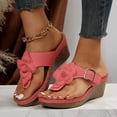 thumbnail image 2 of Wedge Sandals for Women Retro Flower Platform Flip Flops Buckle Strap Slip on Slides Summer Heels Beach Shoes Orthopedic Slippers Red Size 7.5, 2 of 5