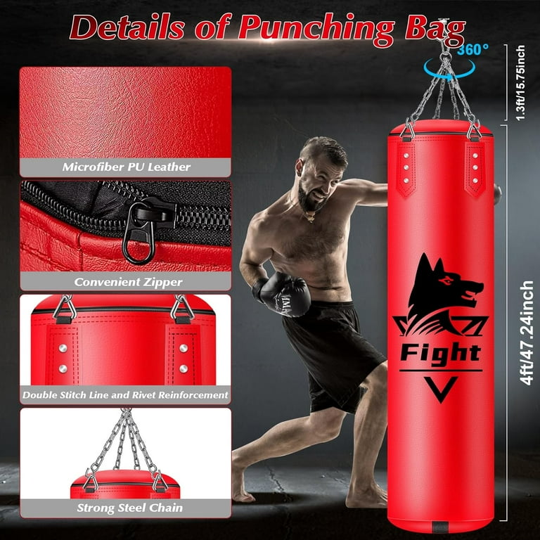 Hanging Punching Bag for Adults, 4FT PU Heavy Bag Boxing Training