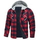 thumbnail image 1 of Chaqueta con capucha para hombre, camisa de franela a cuadros gruesos, abrigo de algodón de invierno de manga larga con forro acolchado y bolsillos, 1 of 2