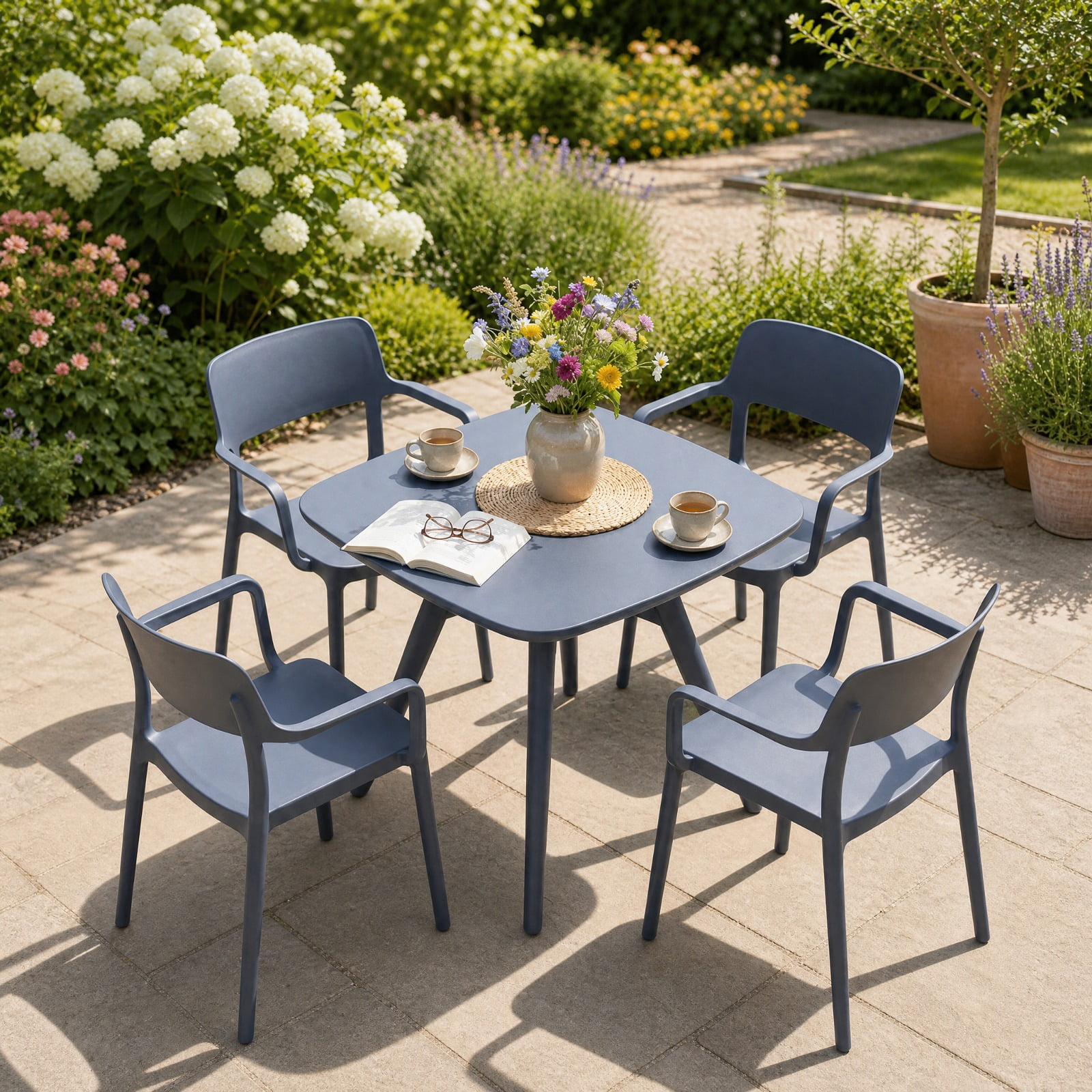 Furnibear Square Outdoor Dining Table for 4 All Weather Plastic Patio Bistro Table with Thick Top and Anti Slip Foot Pads, Gray