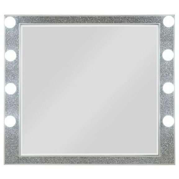 Benjara 41 Inch Wall Mirror, Faux Crystals Inlay, 8 Bulb Sockets, Silver