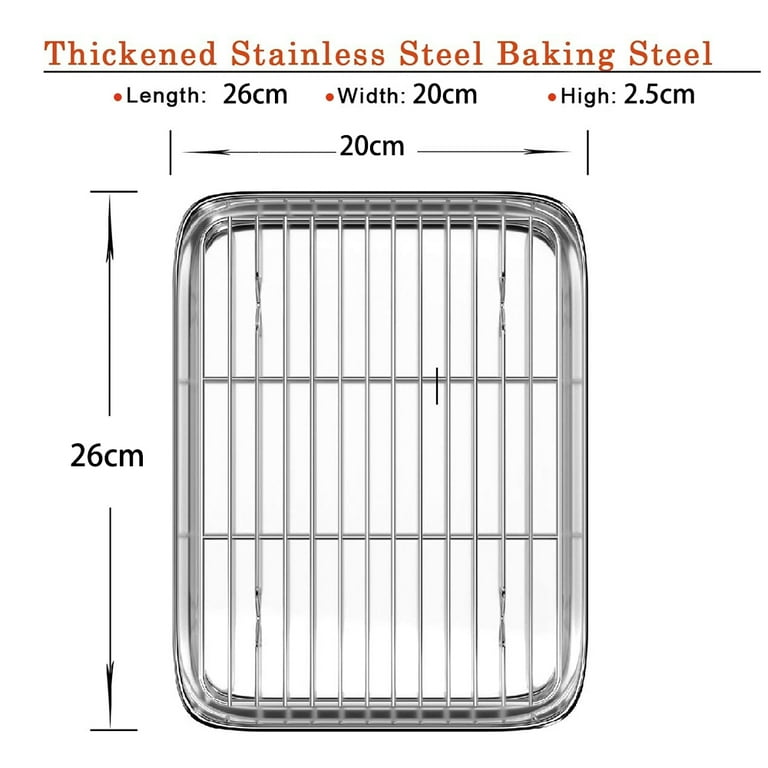 Small Toaster Oven Tray with Cooling Rack,Stainless Steel Small Toaster  Oven Baking Pan and Cookie Sheet for Baking,Rectangle Size 9.1 x 6.8 x  1,Mirror Finish ,Thick & Sturdy 