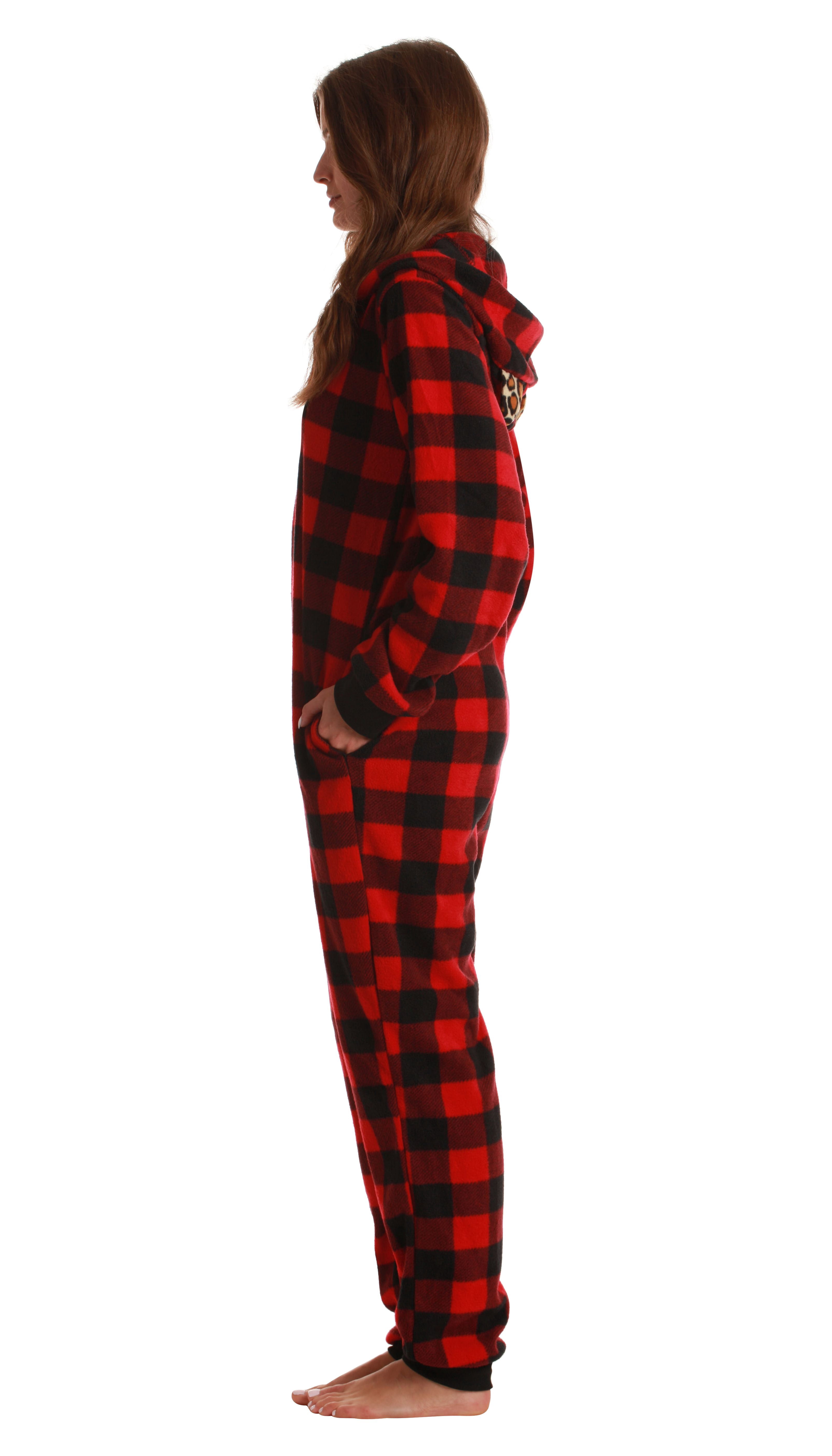Just Love Adult Bodysuit with Animal Prints / Pajamas (Buffalo Plaid, Medium)