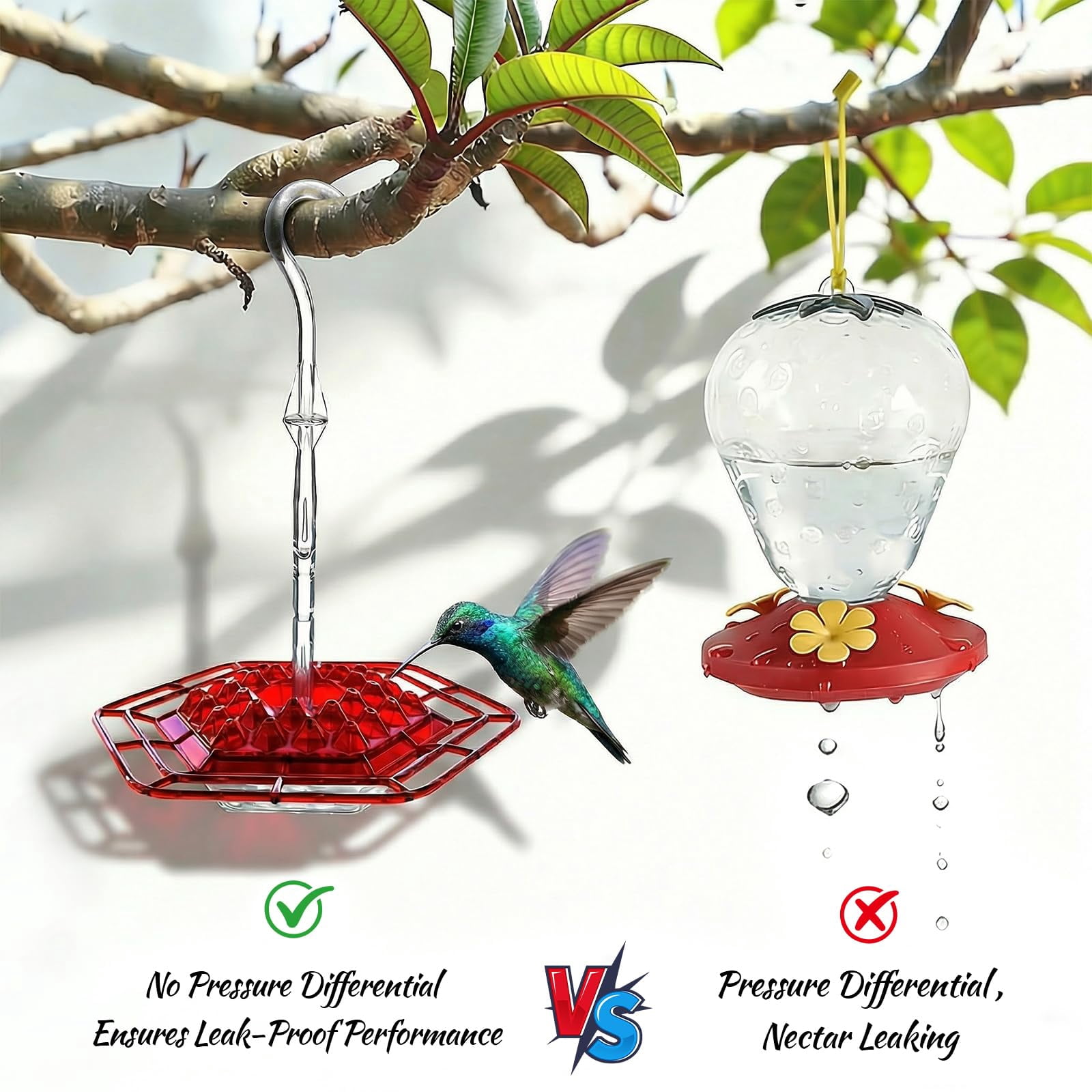 2 Pack Hummingbird Feeders for Outdoors Hanging with 30 Feeding Ports Saucer Humming Bird Feeder with Integrated Ant Moat Bee-Proof Leak-Proof No Drip, Easy Cleaning and Refill