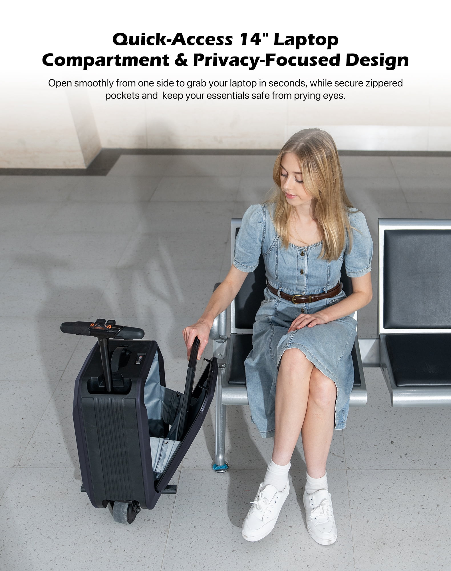AOTOS Smart Rideable Carry-On Luggage, 22 Inch TSA-Approved Hardshell Cabin Suitcase, Zipperless Design with Rolling Wheels & App Control for Travel, Gray