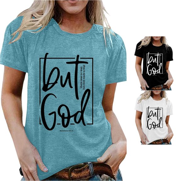 Trendfront Womens Christian Faith T-Shirts Crewneck Inspirational Quote Short Sleeve Loose Fit Tops Trendy Tee Pullover Everyday Clothing