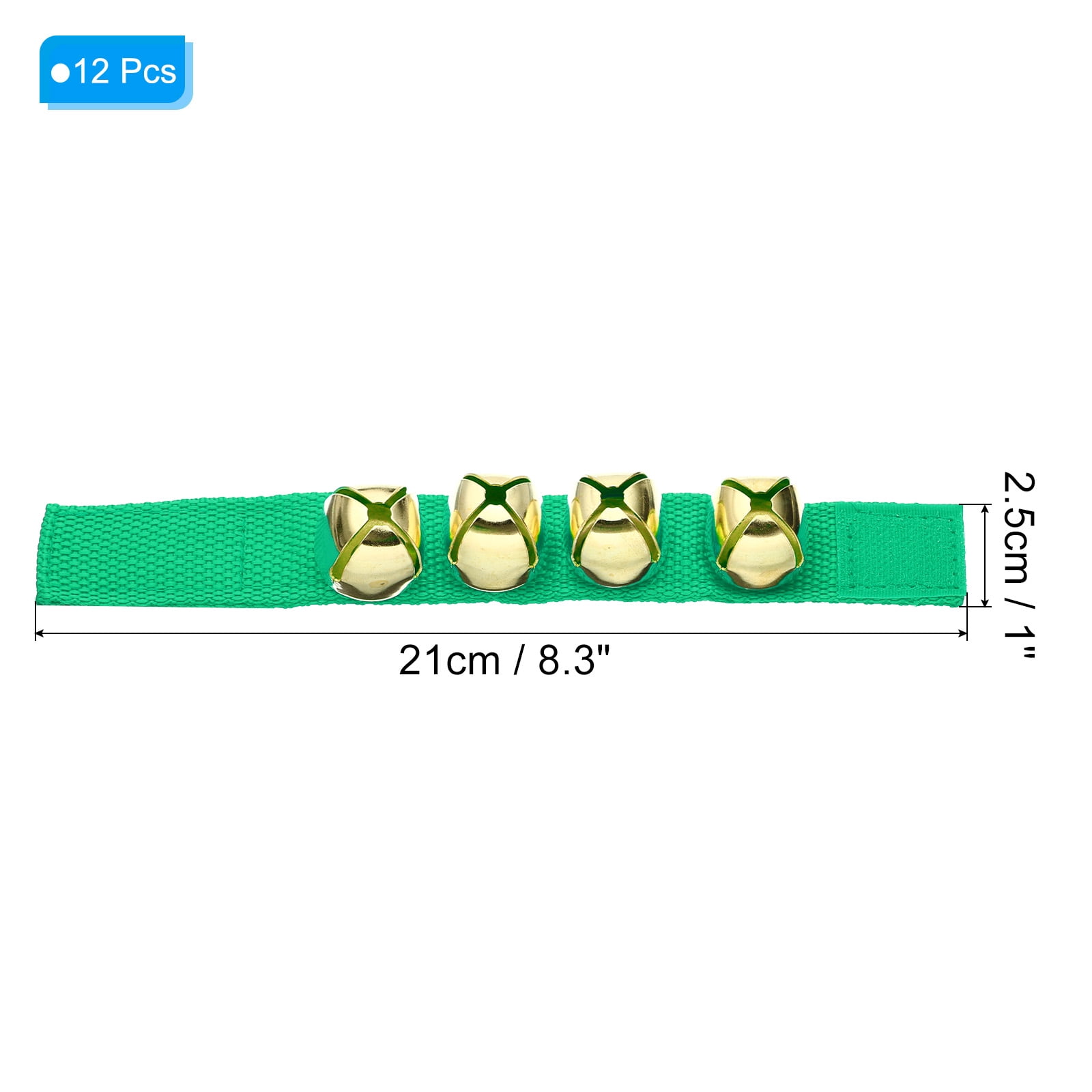 12pcs Wrist Bells, Jingle Bells Ankle Bells Percussion Instruments Musical Rhythm Band with 4 Golden Bells, Green