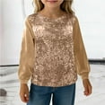 thumbnail image 3 of Girls Sequin Tops Long Sleeve Glitter Sparkly Party Blouse Loose Casual Round Neck Dressy Tops for Evening Party Fall Clothes, 3 of 6