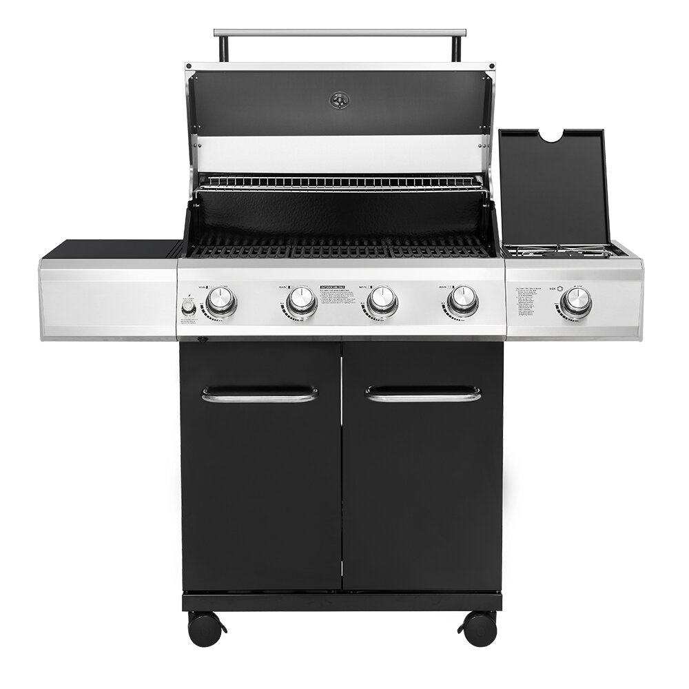4 - Burner Free Standing Liquid Propane 60000 BTU Gas Grill with Side Burner and Cabinet, Primary Cooking Surface Area: 473 square inches, Cooking Surface Area : Medium (15-20 Burgers) - image 3 of 5