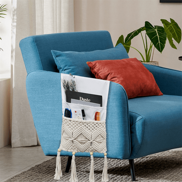 Macrame Sofa Remote Control Holder Couch Bedside Armchair Storage Basket Bag for Magazine, Book(A)