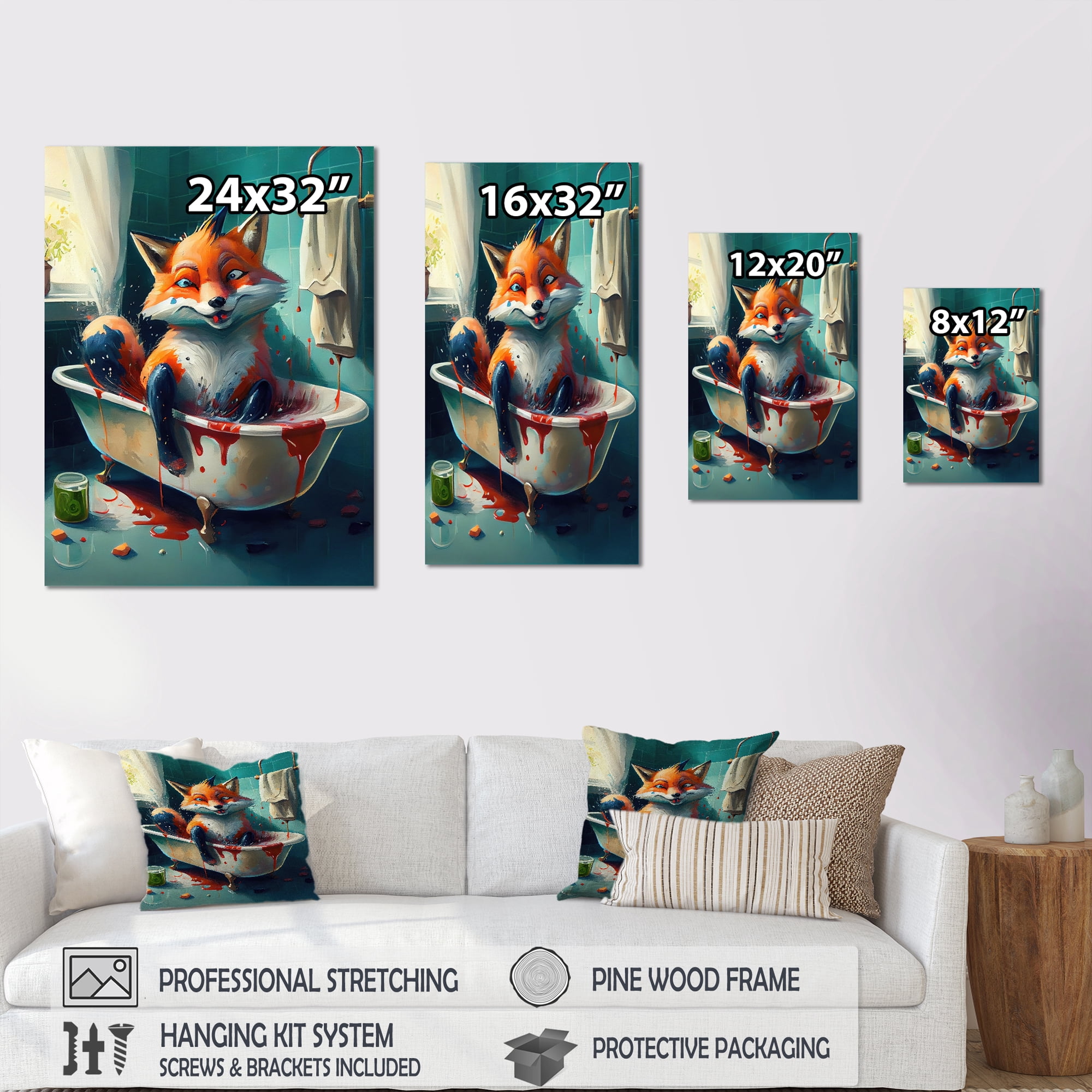 Designart Funny Fox Making A Mess In The Bathroom II Canvas Wall Art