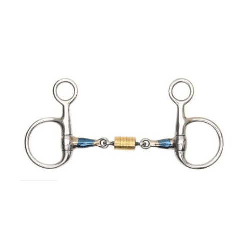 Shires Blue Sweet Iron Hanging Cheek with Roller Baucher Horse Bit - Sweet Iron 5.5