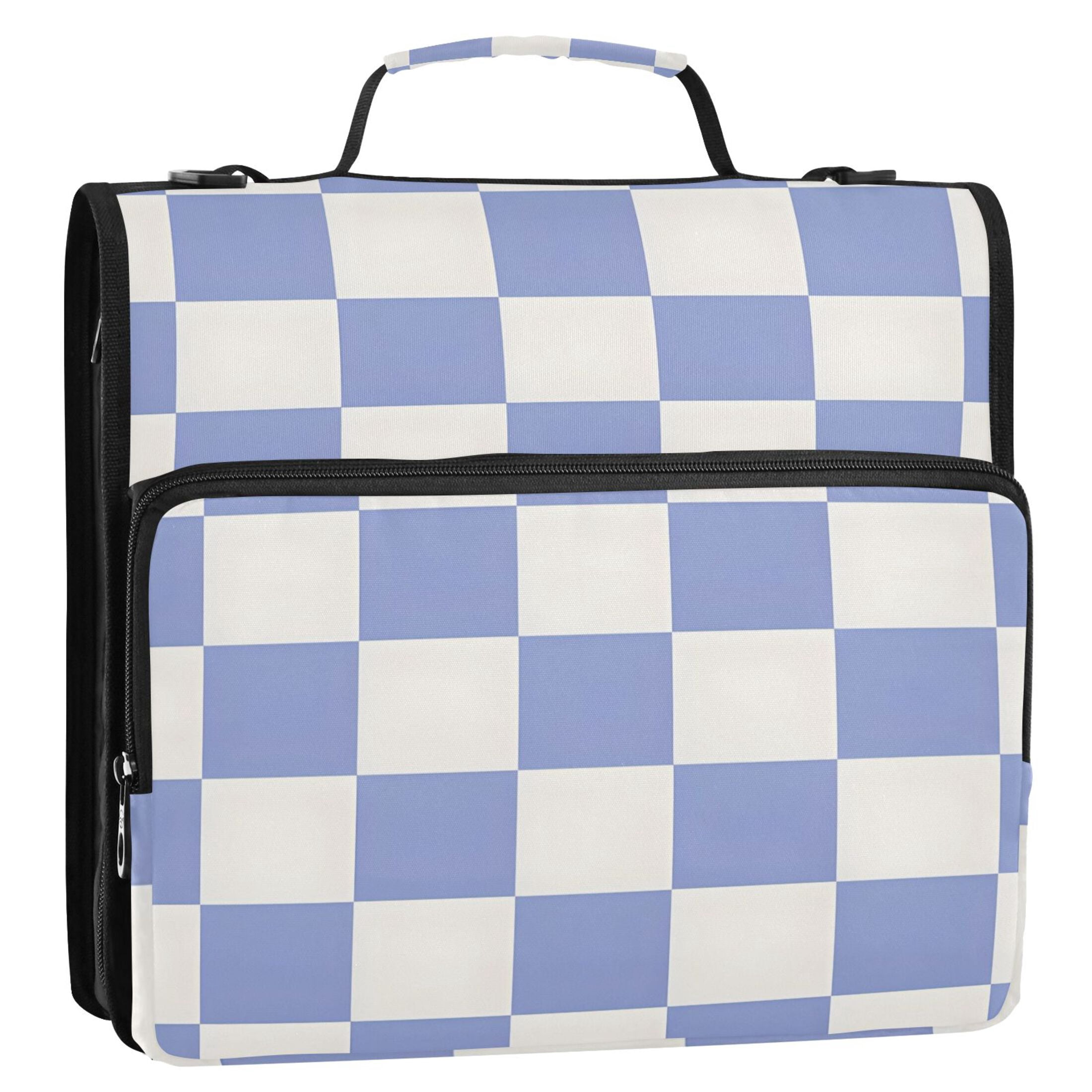 ALAZA Zipper Binder Blue Checkered Grid Pattern 3 Ring Trapper Keeper File Folder Organizer Bag