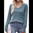 thumbnail image 3 of Camisas de Larga para Mujer, Cuello en V, Blusas Casuales de Otoño, Suéteres Holgados, Túnicas, Ropa de Moda 2025. Gris Azul S, 3 of 9