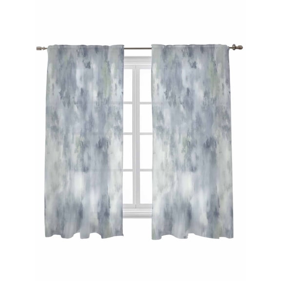 Vintage Blue Curtains 63 Inch Length, Sheer Curtains for Bedroom Living Room Window Modern Abstract Art Oil Painting Rod Pocket Voile Drapes Kitchen Curtains Small Half Window 42"x63" 2 Panels