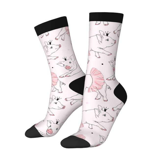 Balery Cute Piggy Ballerina Calcetas Largas con Estampado para Hombre y Mujer – Suaves y Transpirables, Talla Única (US 5-11)