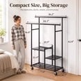 thumbnail image 5 of HOKEEPER Heavy Duty Clothes Rack 400 lbs Capacity, Rolling Garment Rack with Wheels, Extendable Double Rail Commercial Clothing Rack with Bottom Wire Shelf Steel Portable Wardrobe for Bedroom, Black, 5 of 9
