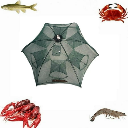 - Portable Folded Fishing Net Fish Shrimp Minnow Crayfish Crab Baits Cast Mesh Trap automatic, Easy Use Hexagon Cage Crab Fish Minnow Crawdad Shrimp
